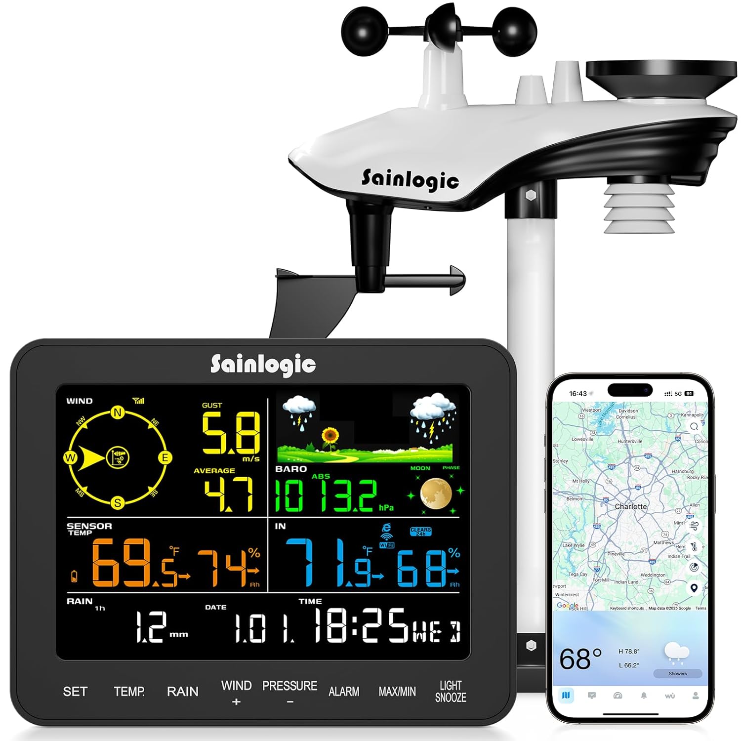 Detalle de Sainlogic Smart Wetterstation mit WLAN – 12-in-1, Weatherseed KI, 2 Jahre Datenspeicherung