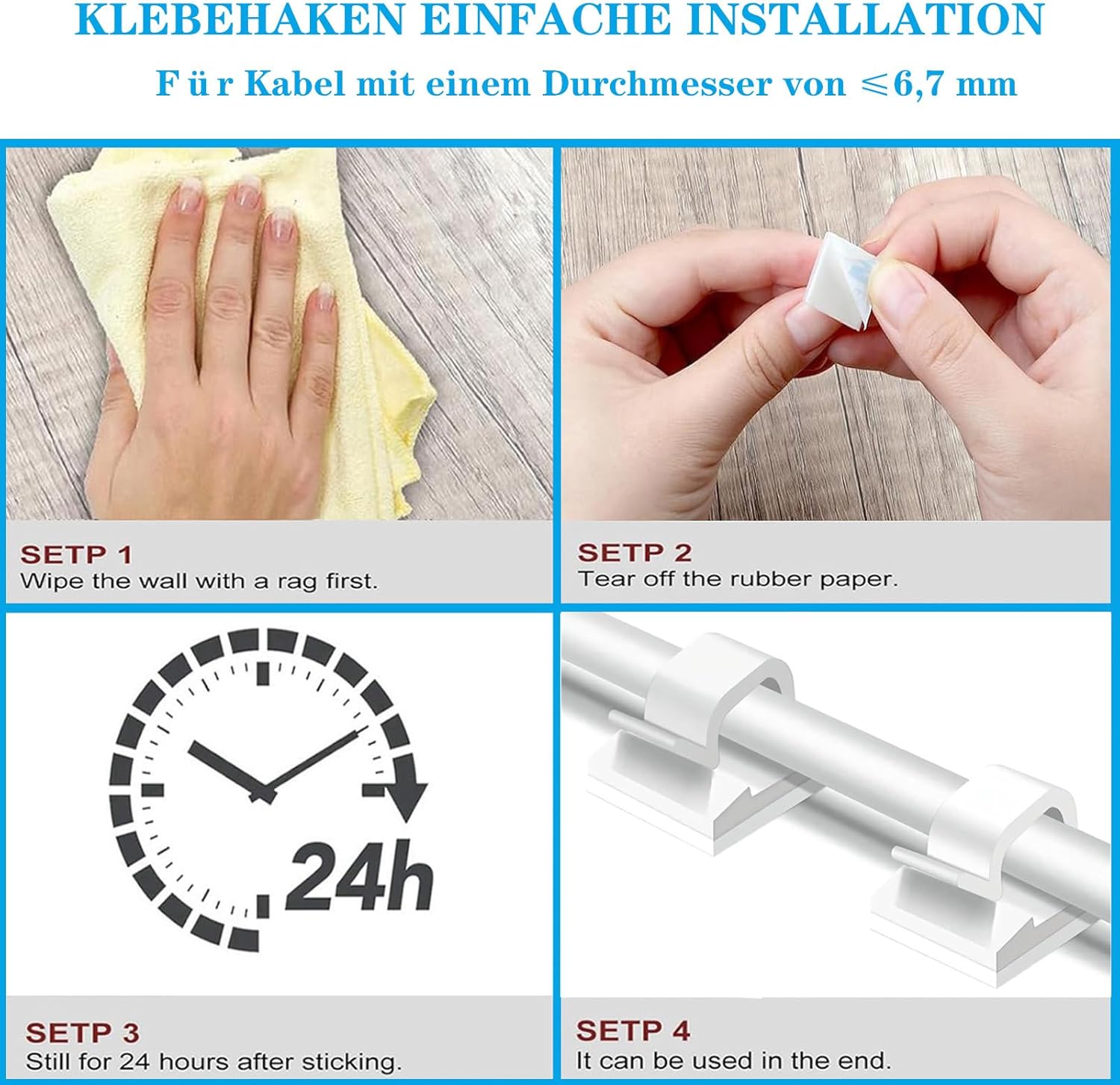 Detalle 2 de KLJ Kabelhalter Haken für Lichterketten, selbstklebend (PA66 Nylon), 50er-Set – Weiß