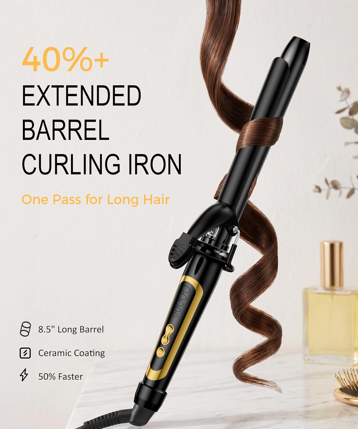Detalle 2 de Lanvier 1-Inch Extra Long Ceramic Tourmaline Curling Iron with Dual Voltage