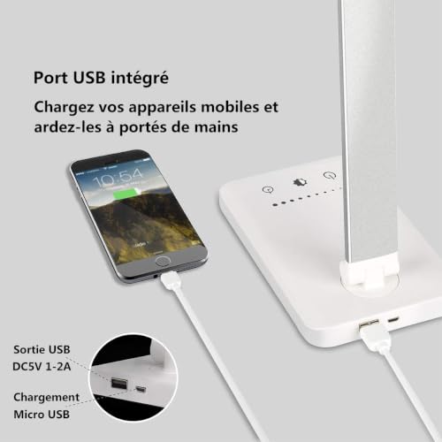 Detalle de SLATOR Lampe de Bureau LED—DIMMABLE & Multicolore, USB, minuterie, et bras flexible
