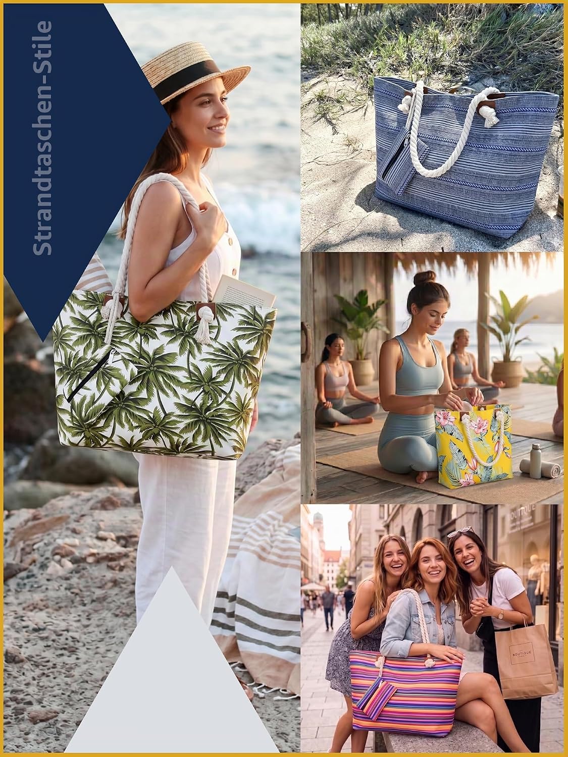 Thumbnail 1 de MASADA Badetasche XXL Familie Strandtasche Damen Beach Bag groß mit Reißverschluss – Small black stripes