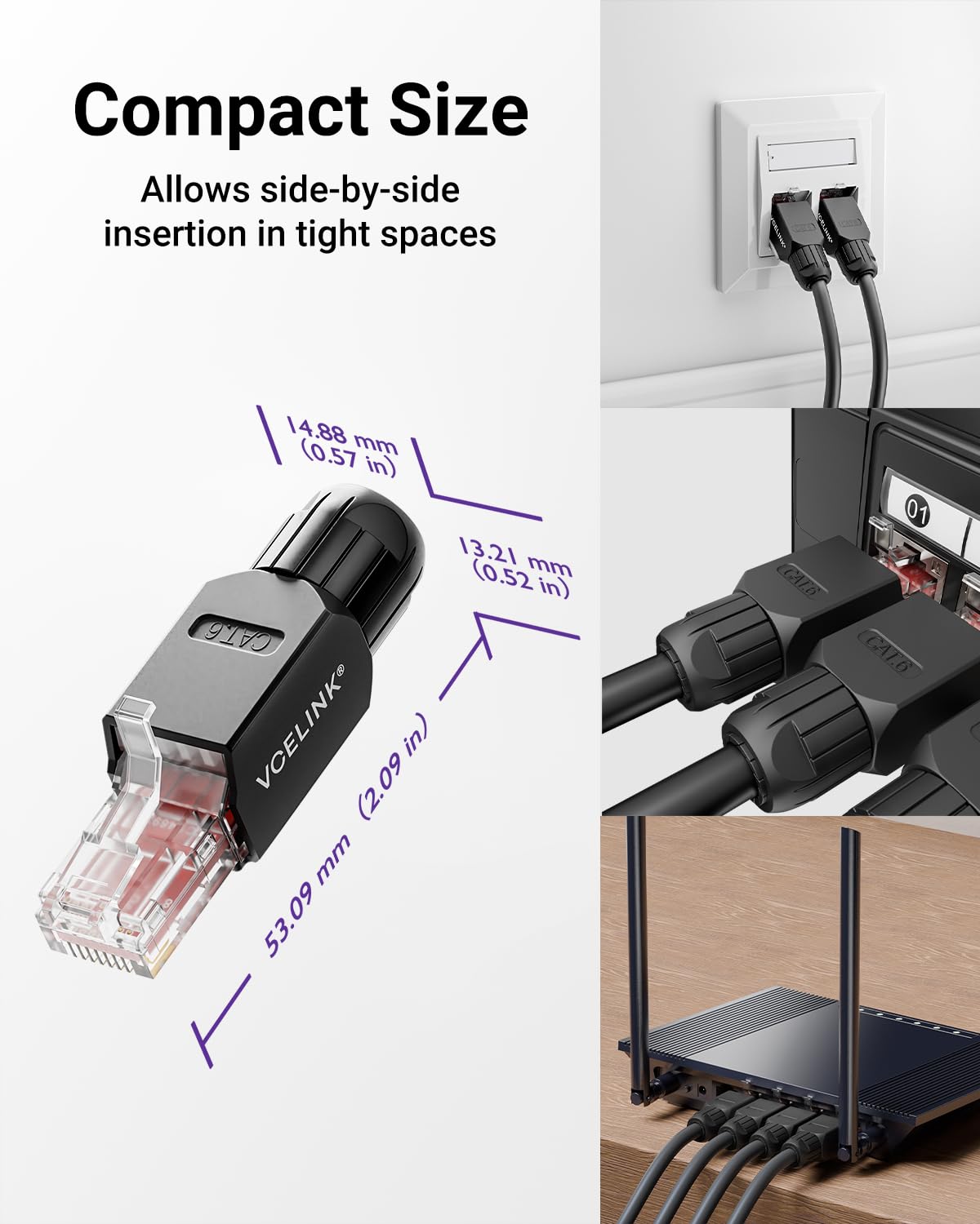 Thumbnail 5 de VCELINK Cat6 Tool-Free RJ45 Connectors (4-Pack) – 1000 Mbps, 250 MHz, Gold-Plated