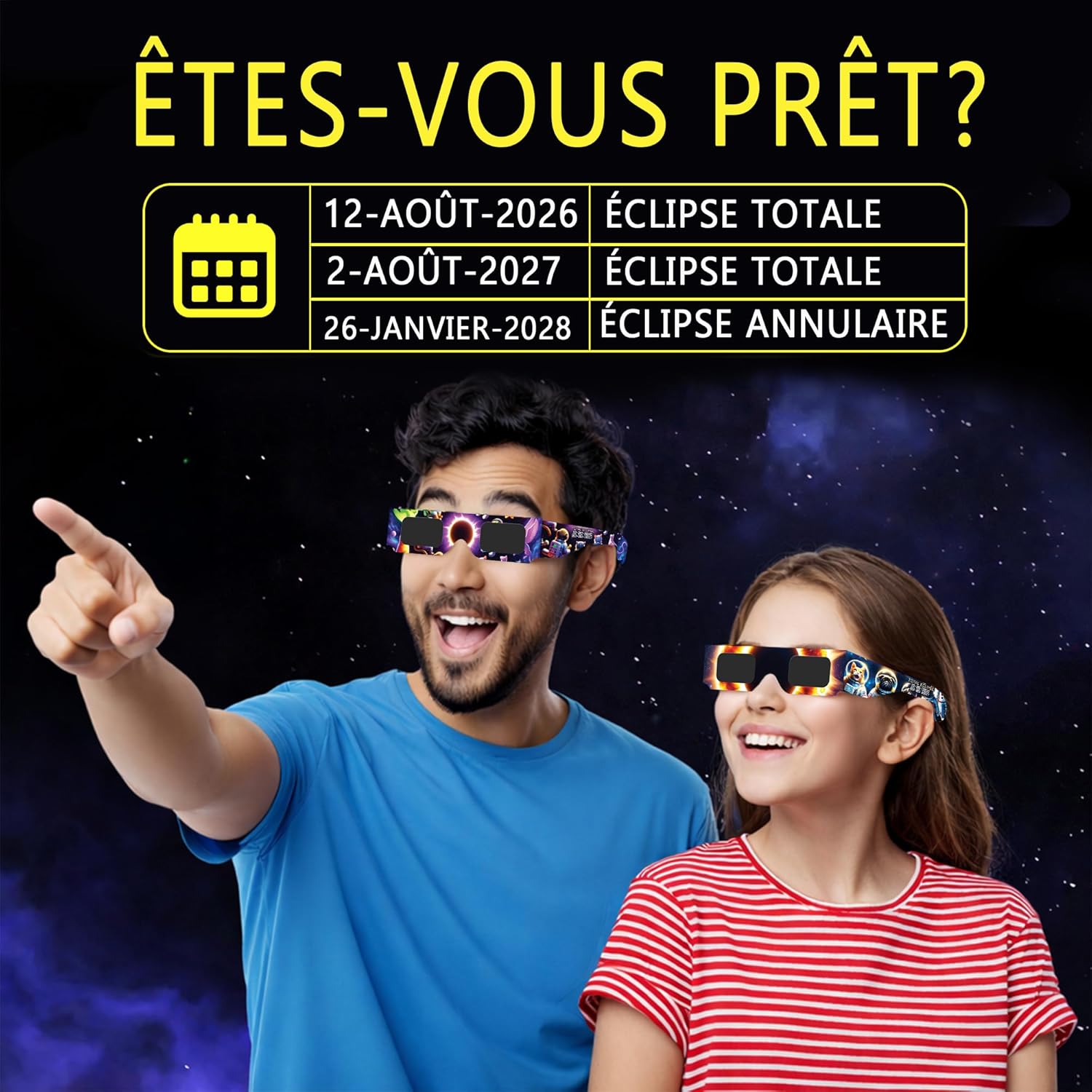 Thumbnail 5 de Galaxium Lunettes d'Éclipse Solaire Enfants 2026 – Pack de 12, Design Animaux Mixtes, ISO 12312-2 & CE