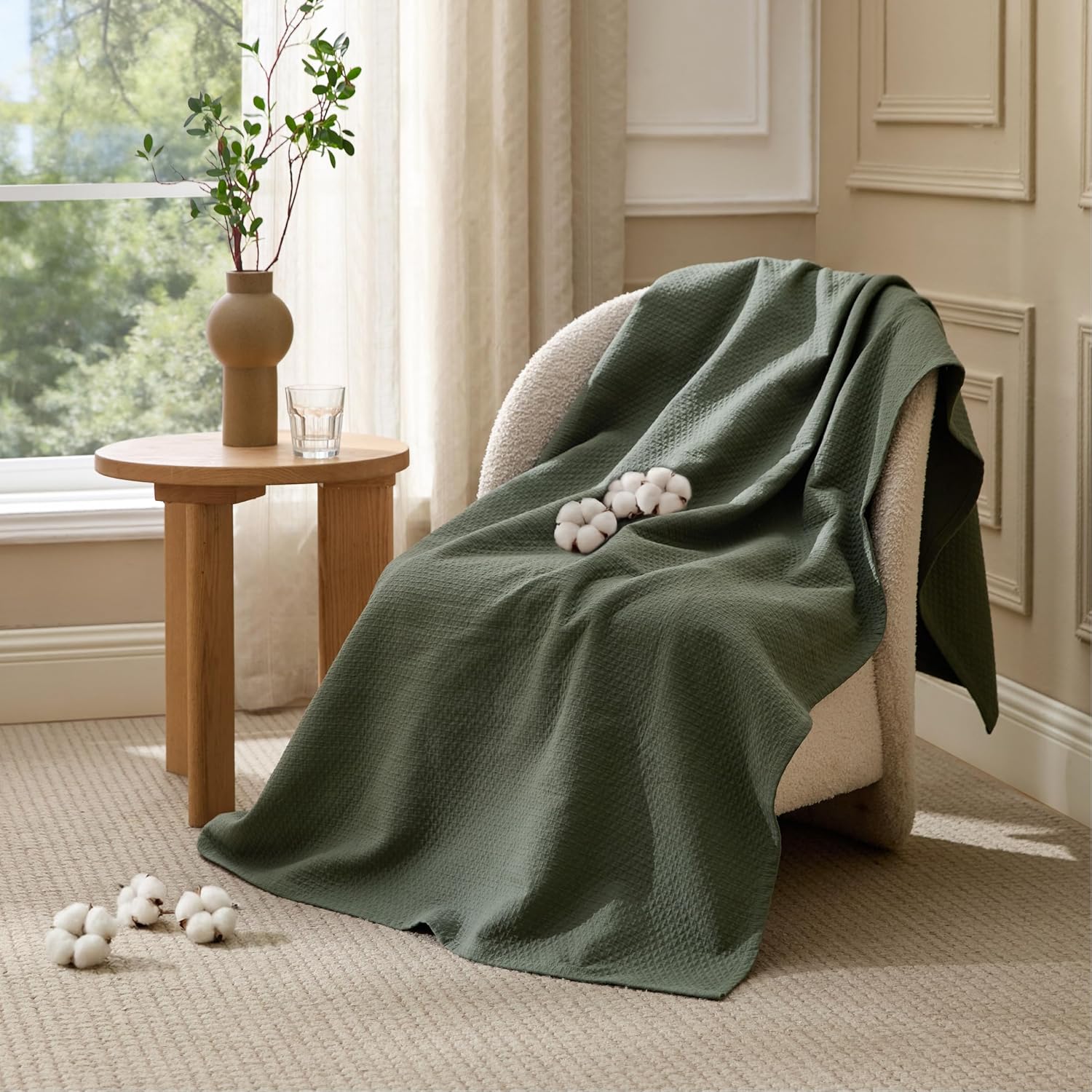 Thumbnail 6 de BEDSURE Tagesdecke aus 100% Baumwolle mit Rautenmuster – Hundedecke & Sofadecke, olivgrün, 150x200 cm