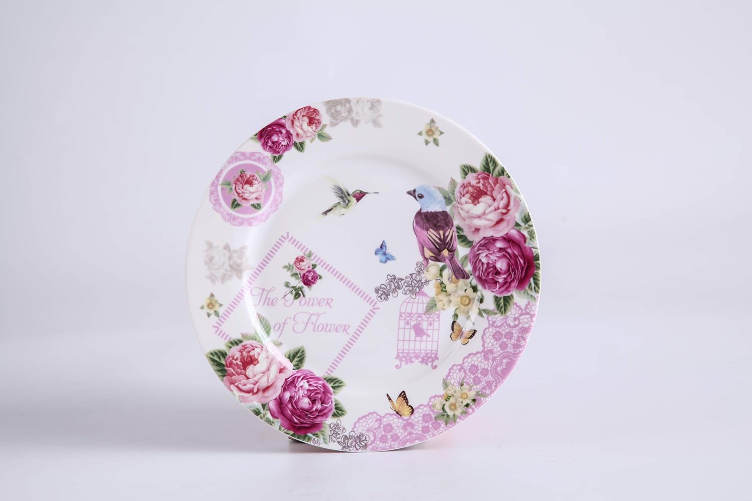 Detalle 1 de London Boutique – 4 porcelanowe talerze deserowe 20,3 cm, szeroki brzeg, Shabby Chic