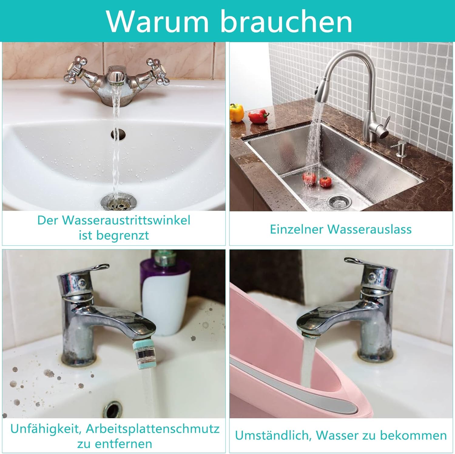 Detalle 2 de Drehbarer Wasserhahn Aufsatz 1080 Grad mit Filter