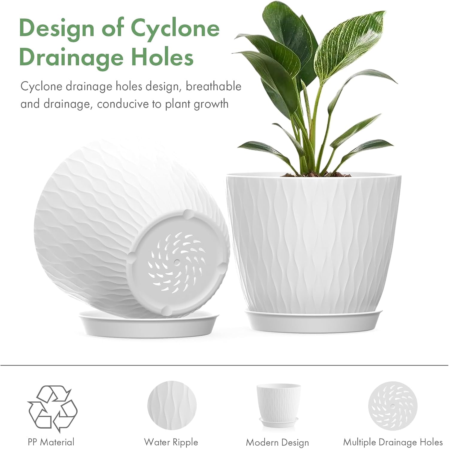 Thumbnail 5 de Homeuouz Plastic Plant Pots 5 Pack 15cm