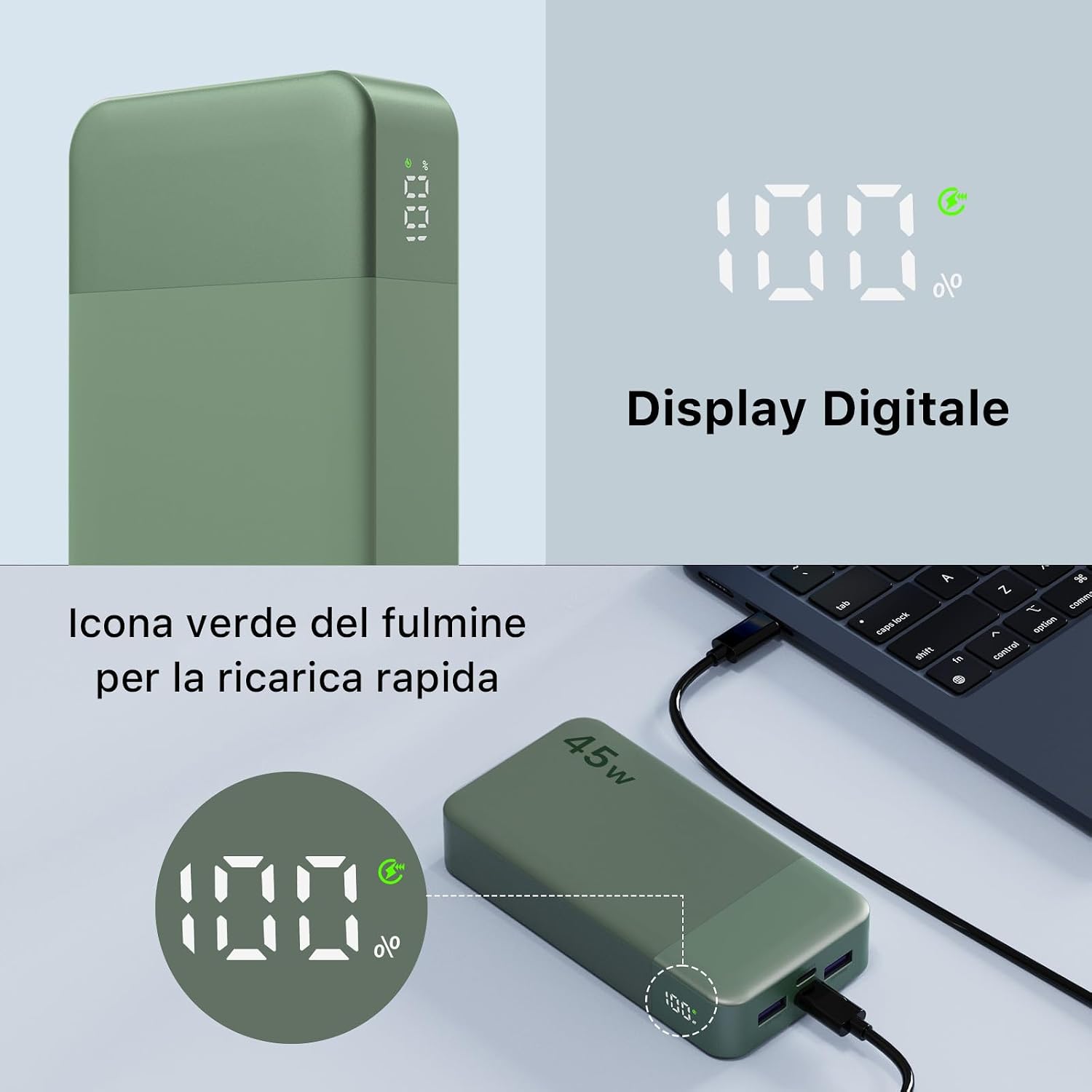 Thumbnail 5 de NOBIS Power Bank 20000 mAh da 45 W con ricarica bidirezionale USB‑C e 4 porte (verde)