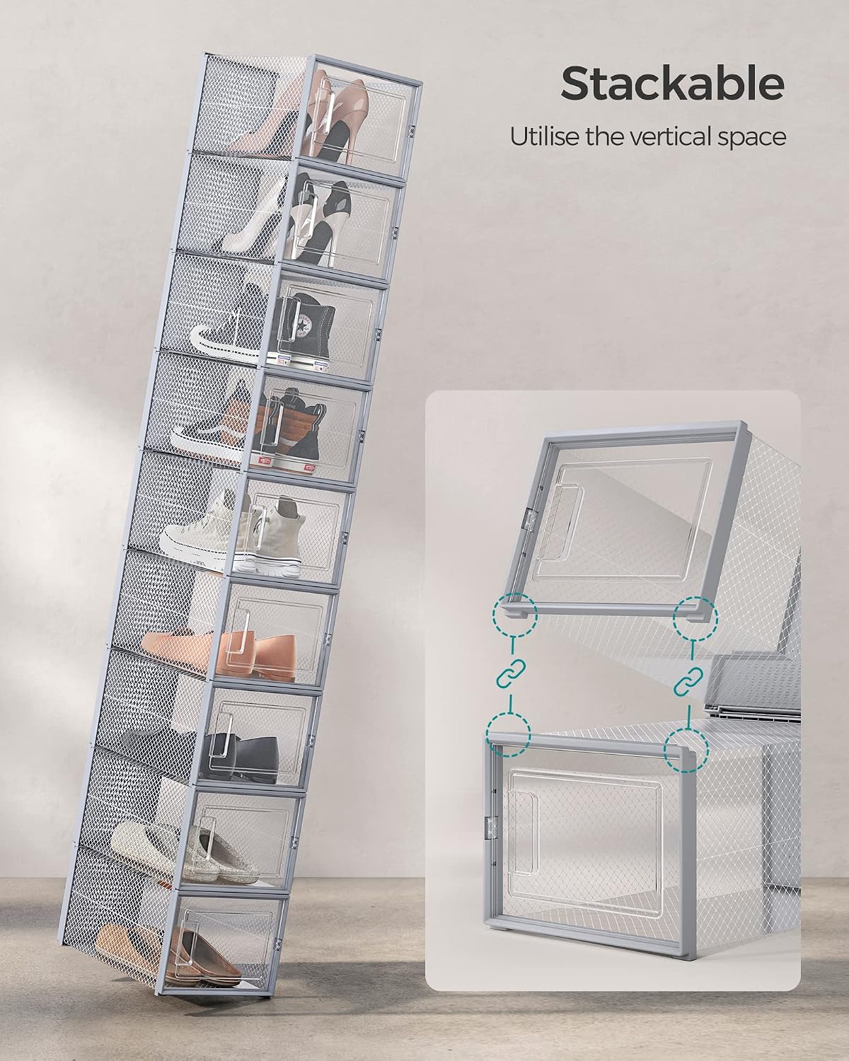 Thumbnail 3 de SONGMICS LSP007G18 Dennys Collection Shoe Boxes, 18 Stackable Foldable Organisers