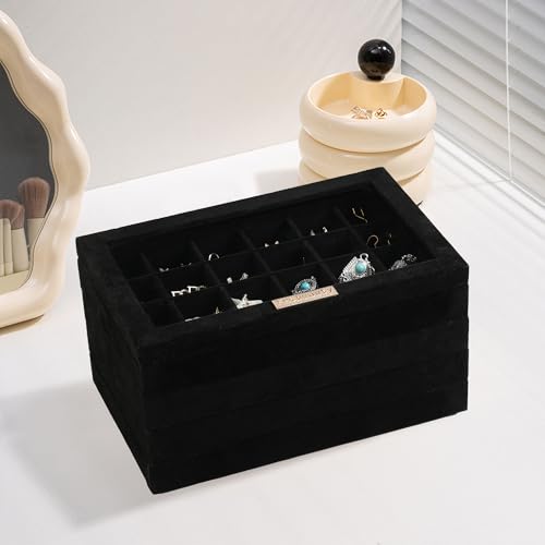 Detalle de Frebeauty Organizador de joyas 5 en 1 apilable con tapa de cristal