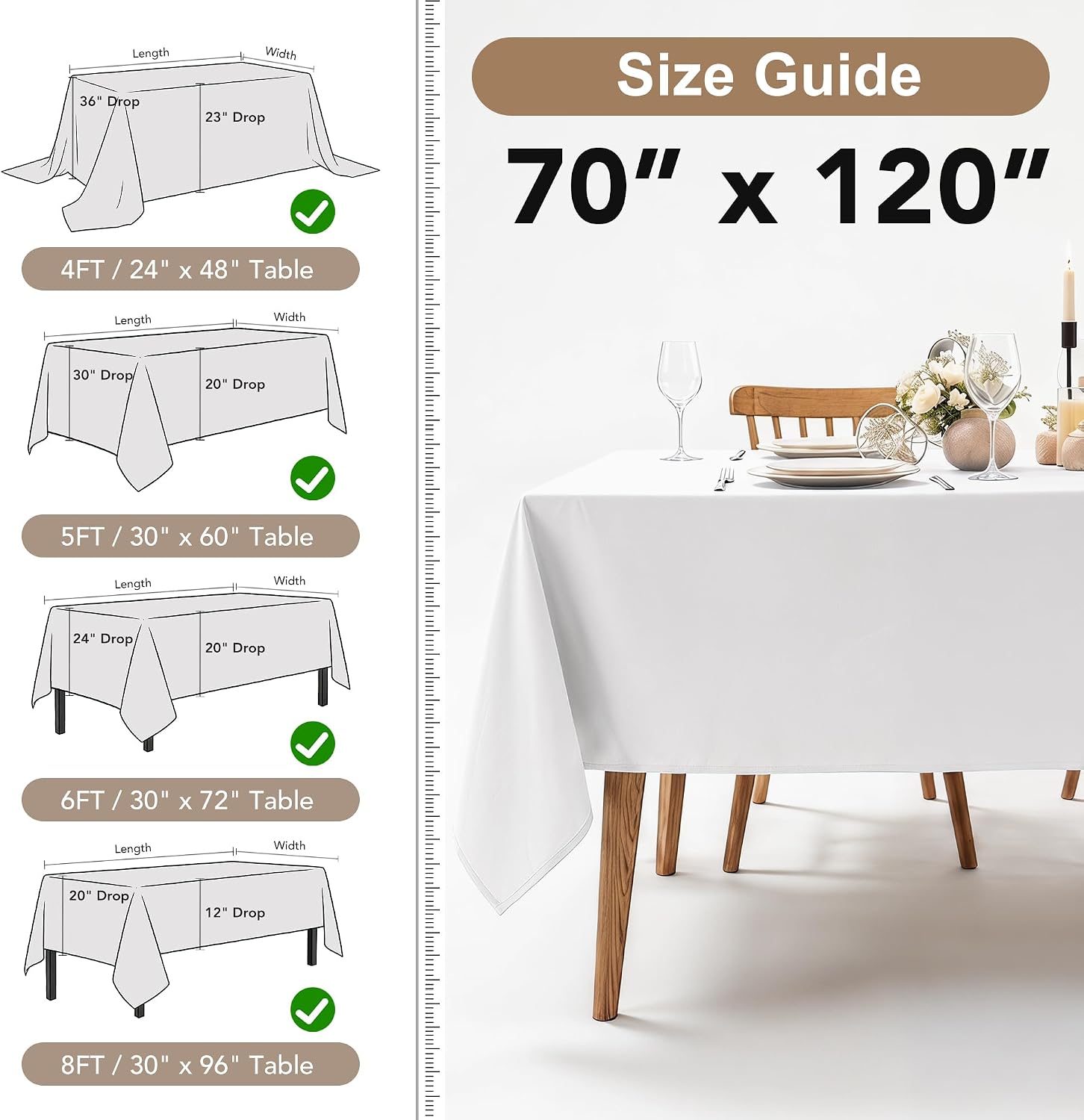 Thumbnail 3 de Fitable White Tablecloths for Rectangle Tables (6-Pack, 70 x 120 Inches) — Reusable Polyester Covers