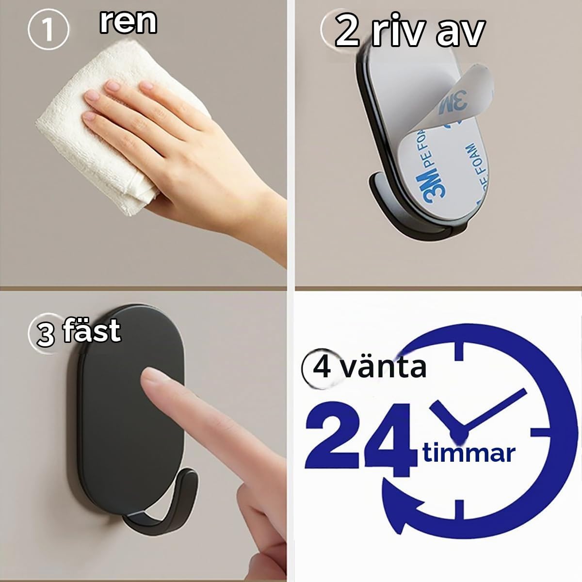 Thumbnail 4 de KuqitsBai självhäftande krokar, 10-pack i svart rostfritt stål