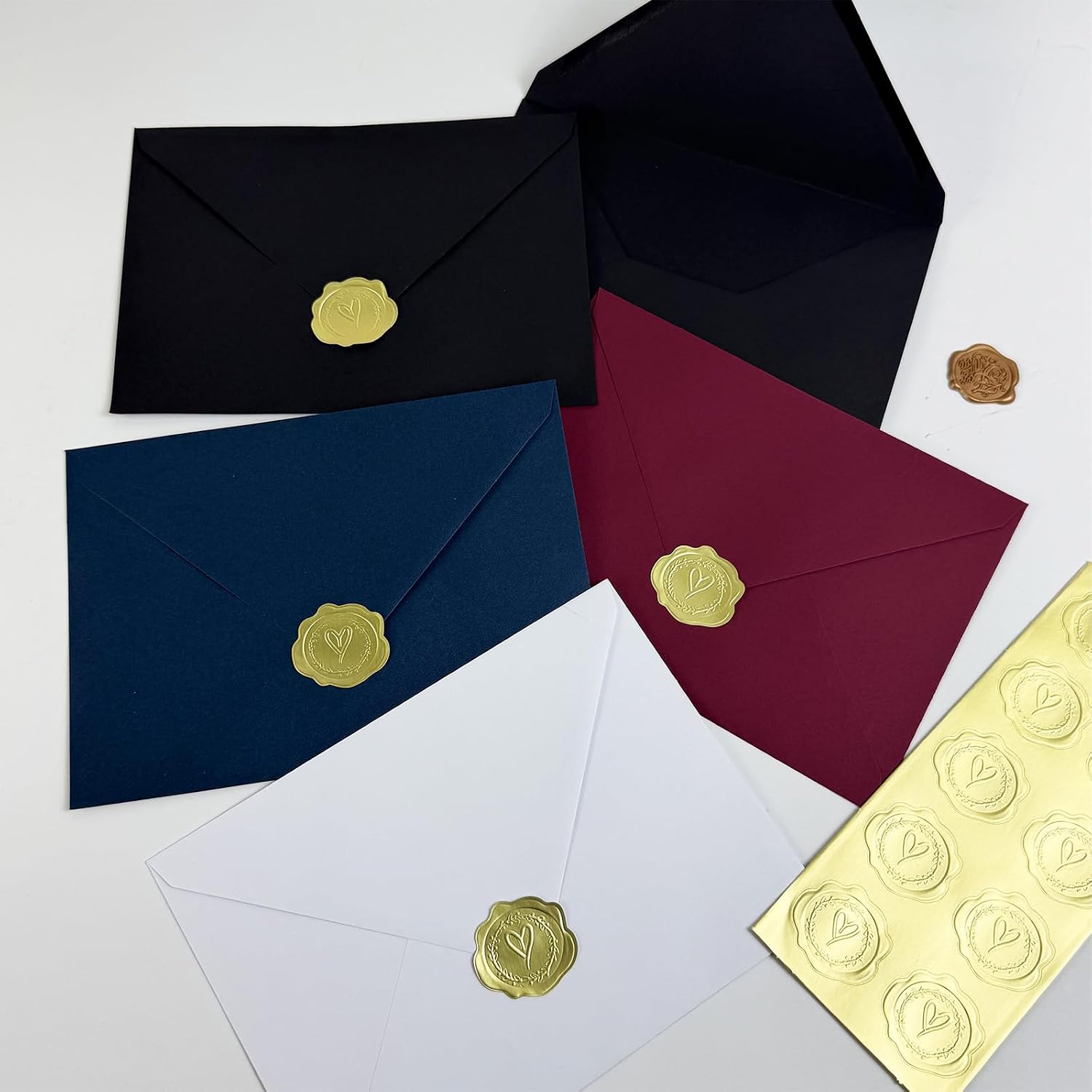 Thumbnail 3 de Rinrda Blue A7 Envelopes for 5x7 Cards, Self-Seal with Gold Stickers