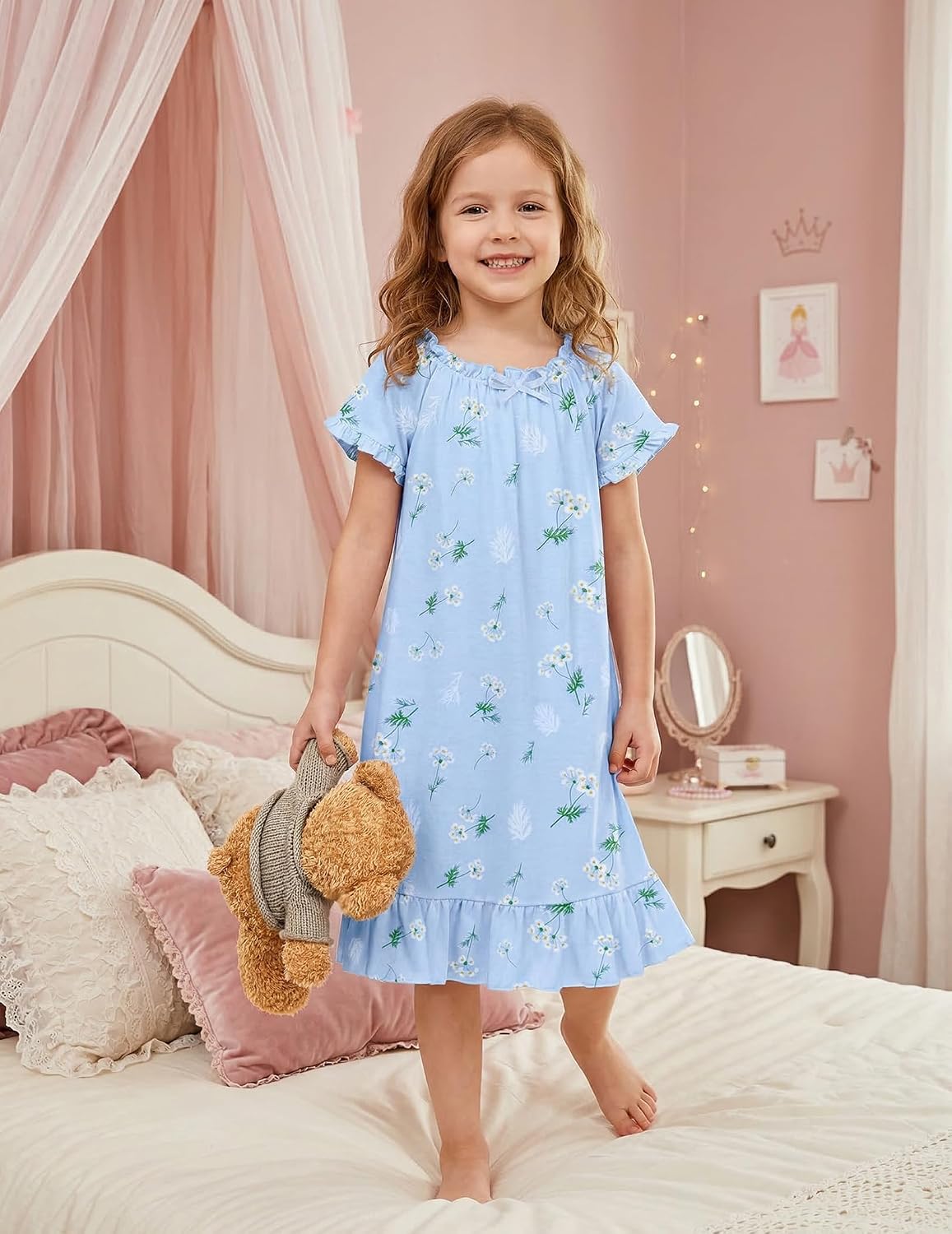 Detalle de Arshiner Girls' Short-Sleeve Nightgown, 95% Polyester, 5% Spandex