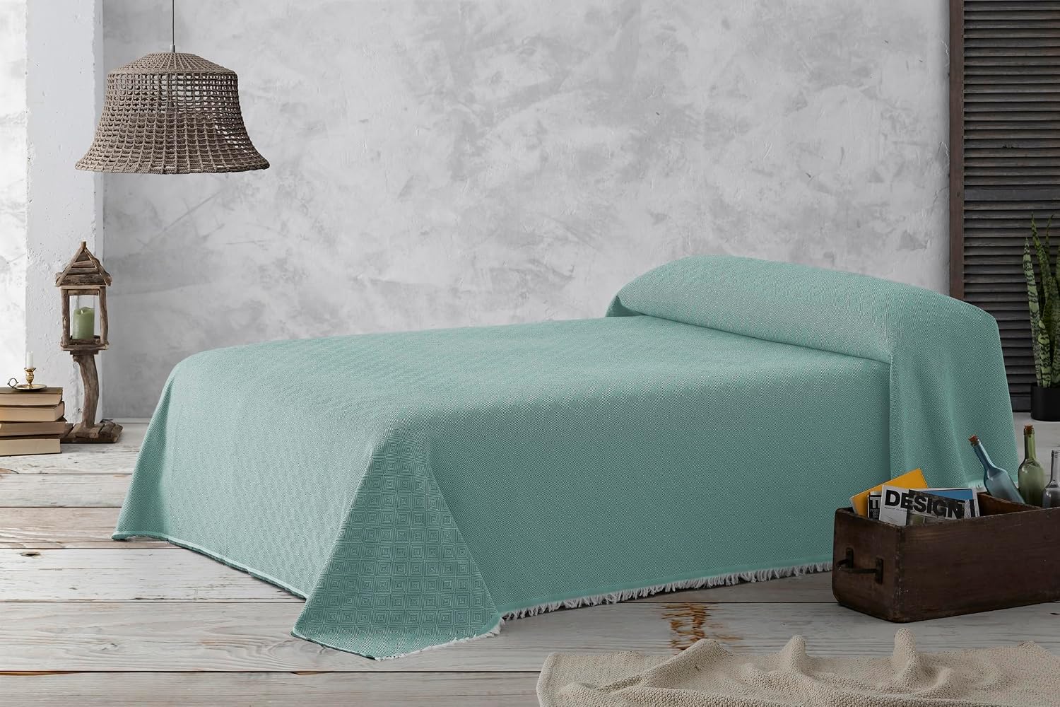 Detalle de Textilhome Copridivano e Copriletto Multiuso Dante in plaid foulard Acquamarina, 230x285 cm, copertura per divano e letto