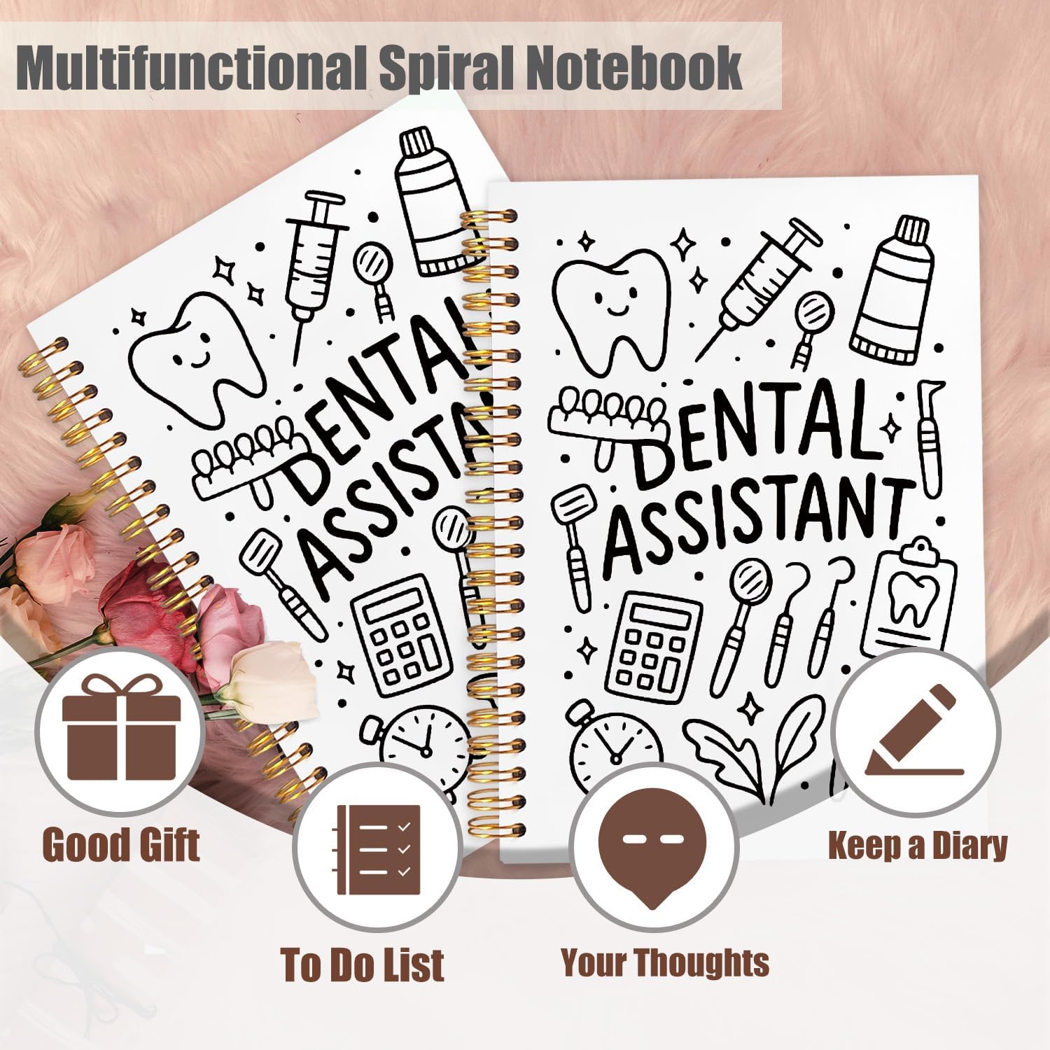 Detalle 2 de OHDCE Black Dental Spiral Notebook, 5.5 x 8.3 Inch Hardcover, 80 Pages