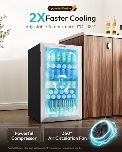 Thumbnail 1 de EUHOMY 93L Drinks Fridge with Glass Door (126 Cans)