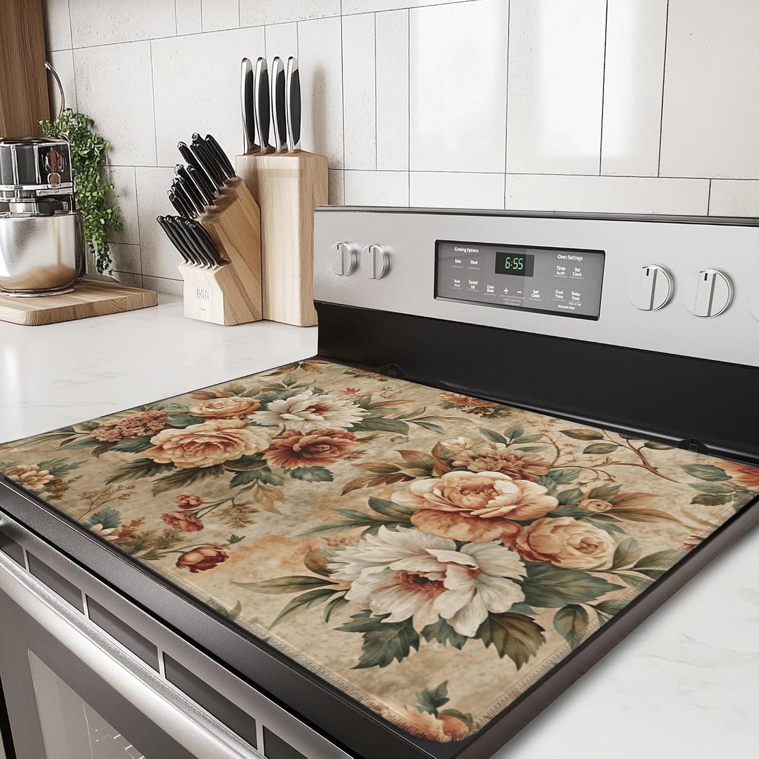 Detalle de Kazxcoa Vintage Rose Stove Top Cover Mat, 28 x 19.5-Inch Rubber