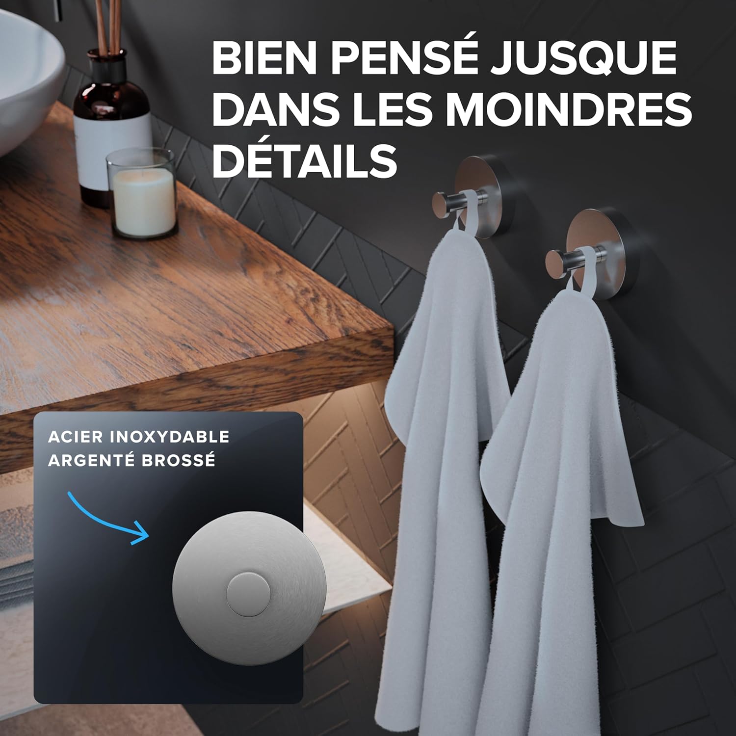 Thumbnail 3 de Ovimar – Lot de 2 Crochets de Douche et de Chauffage en Acier Inoxydable argenté avec Revêtement silicone