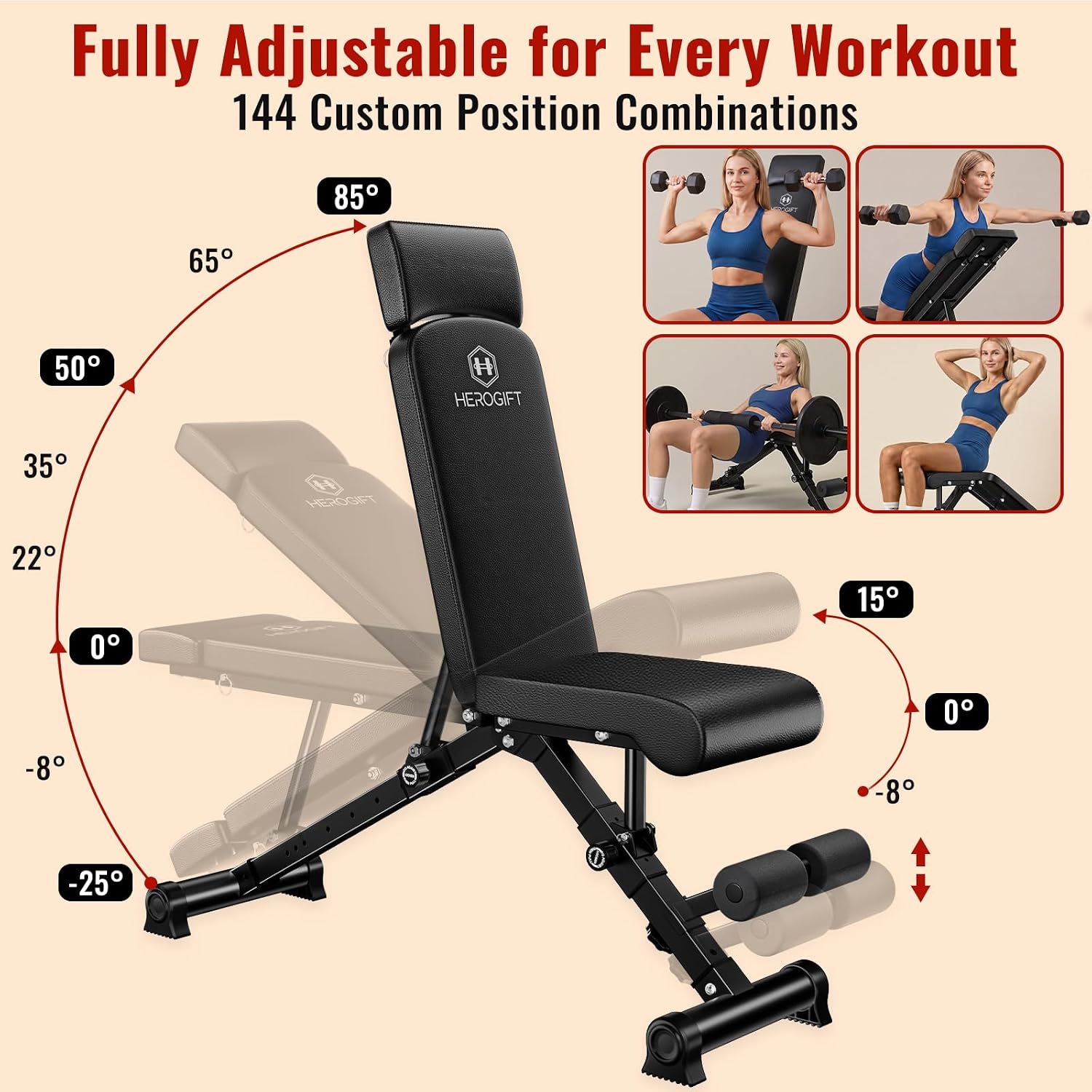 Detalle de HEROGIFT Adjustable Weight Bench 144 Positions