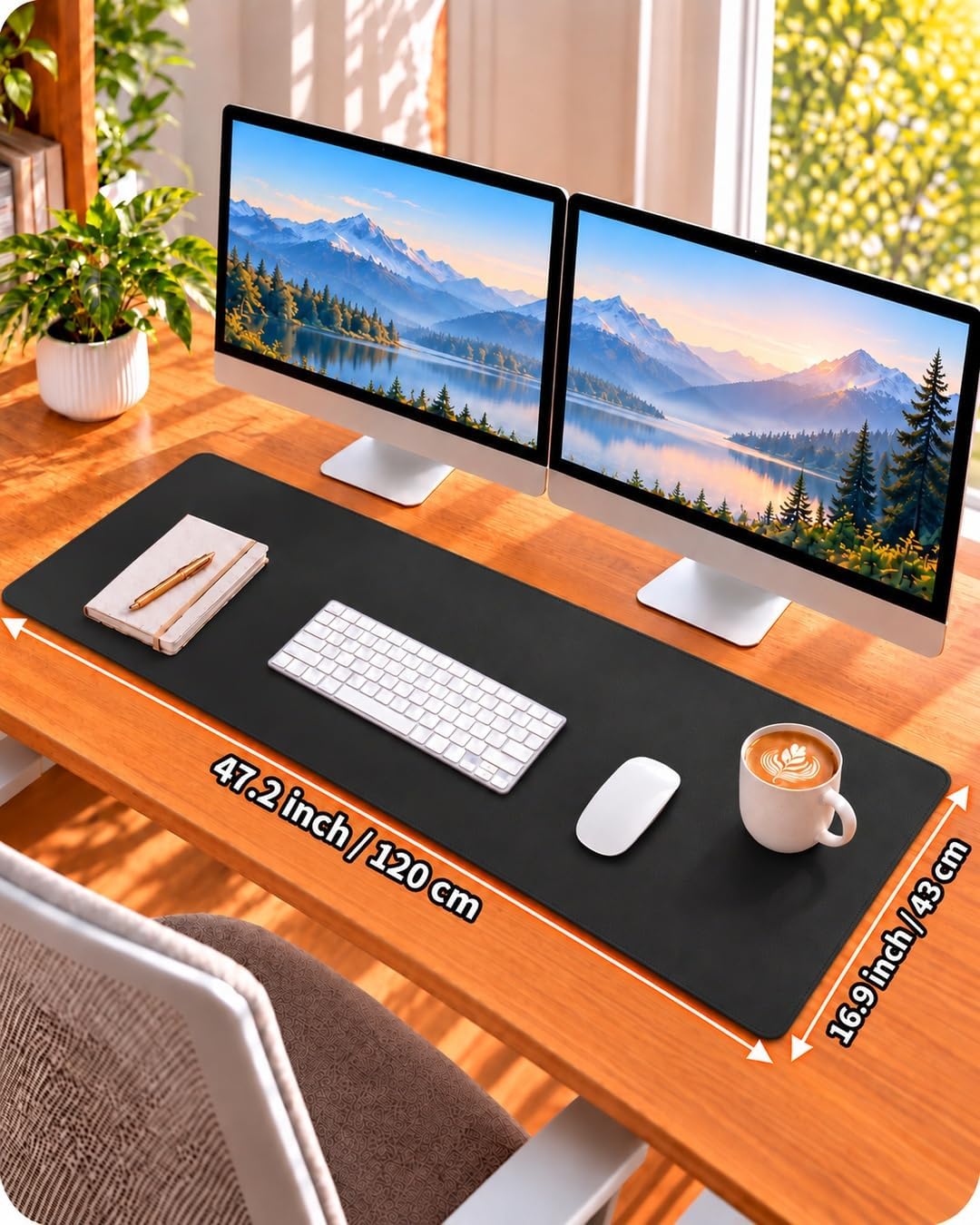 Detalle de AFIING D-4817-Black 48" x 17" PU Leather Desk Mat, Black, Water-Resistant