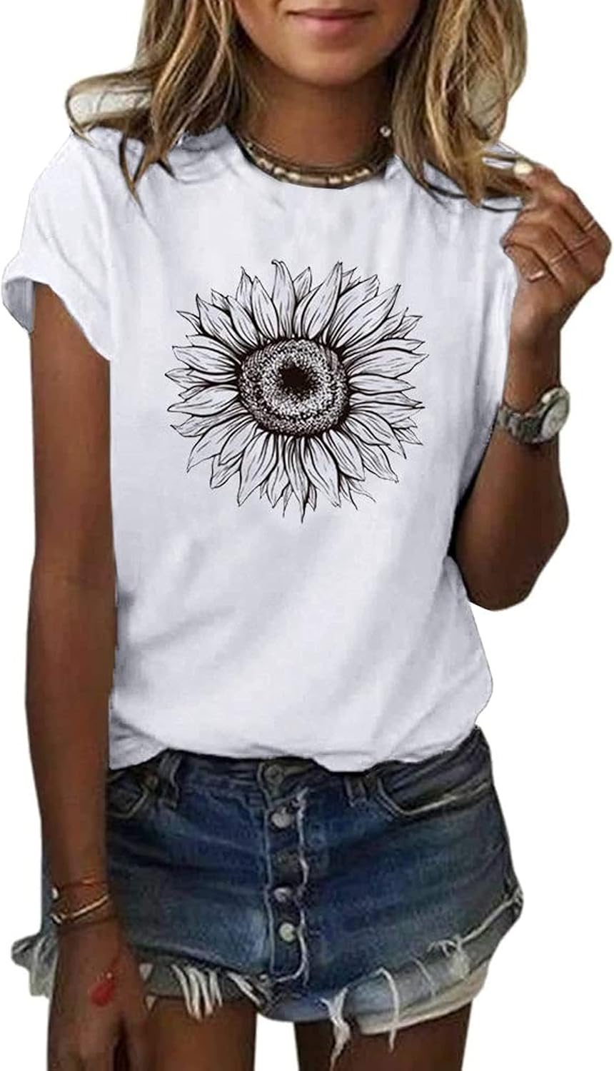 Thumbnail 5 de Cicy Bell Damen Sonnenblumen T Shirt – Sommer kurzarm, lockeres Damen-Top mit Sonnenblumen-Grafik