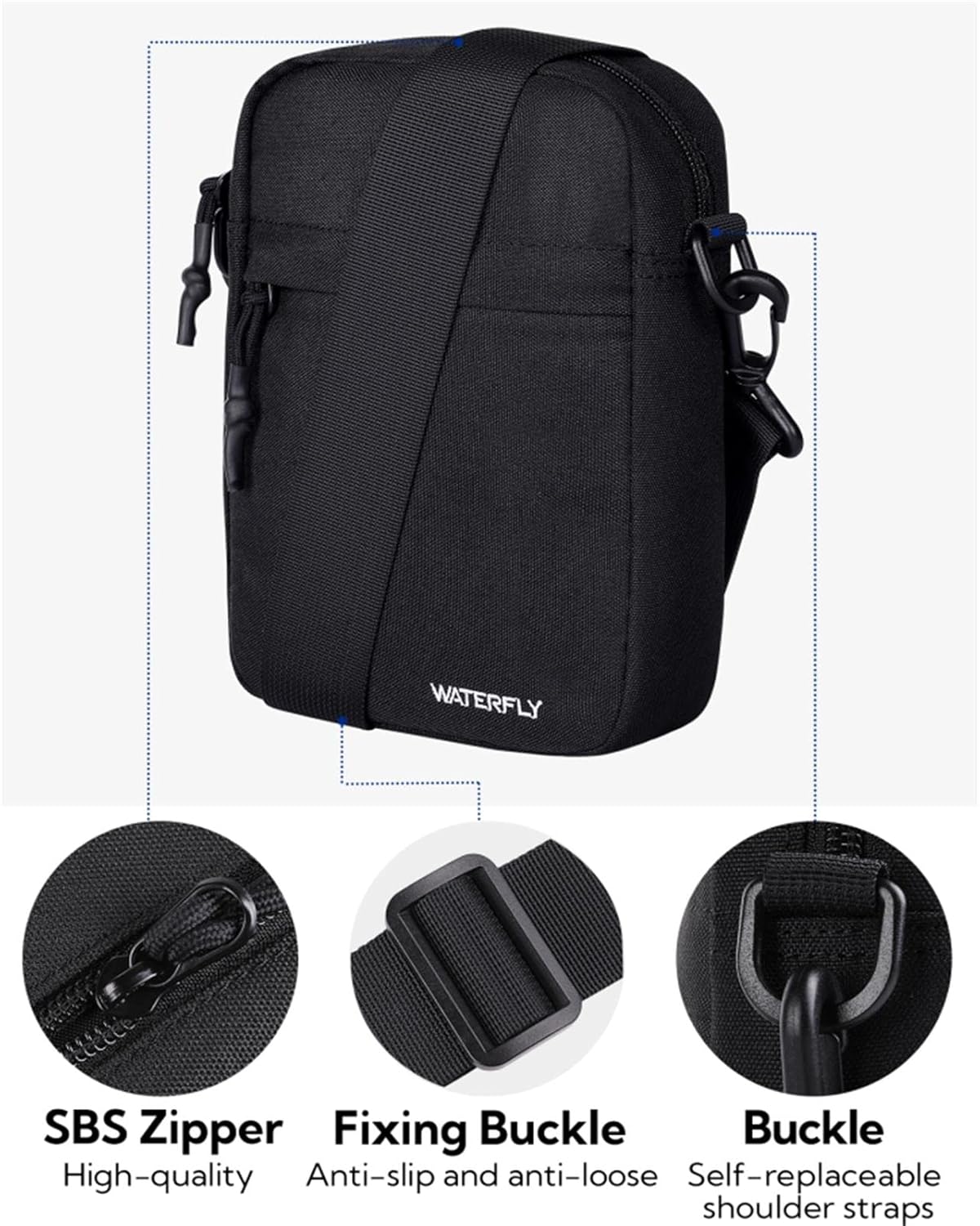 Thumbnail 4 de WATERFLY Umhängetasche Schultertasche Messenger Bag – kompakte Nylon-Tasche für Alltag und Reisen