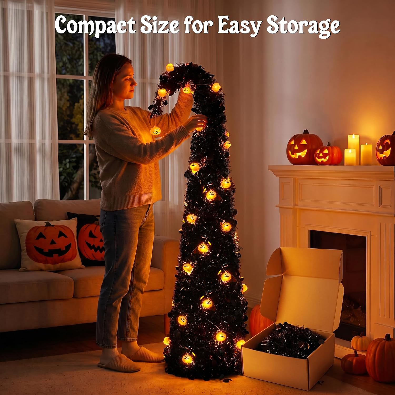 Thumbnail 6 de Brizled 5-Foot Black Halloween Tree with Pop-Up Design and Battery-Powered Lights