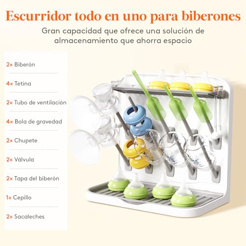 Detalle de Lifewit Escurridor Grande para Biberones: secado vertical con 15 soportes y caja extraíble para tetinas y accesorios