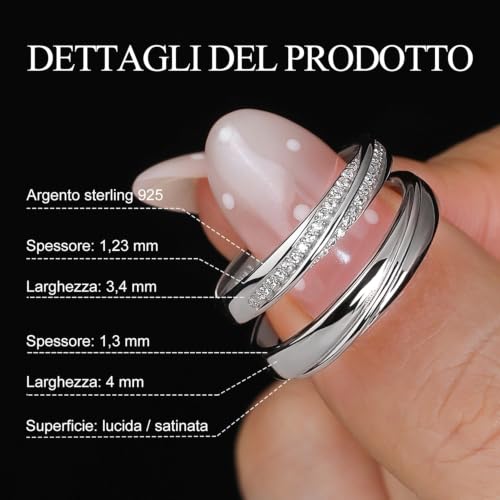 Detalle de Meissa Anello coppia Argento 925 – Anello di fidanzamento regolabile