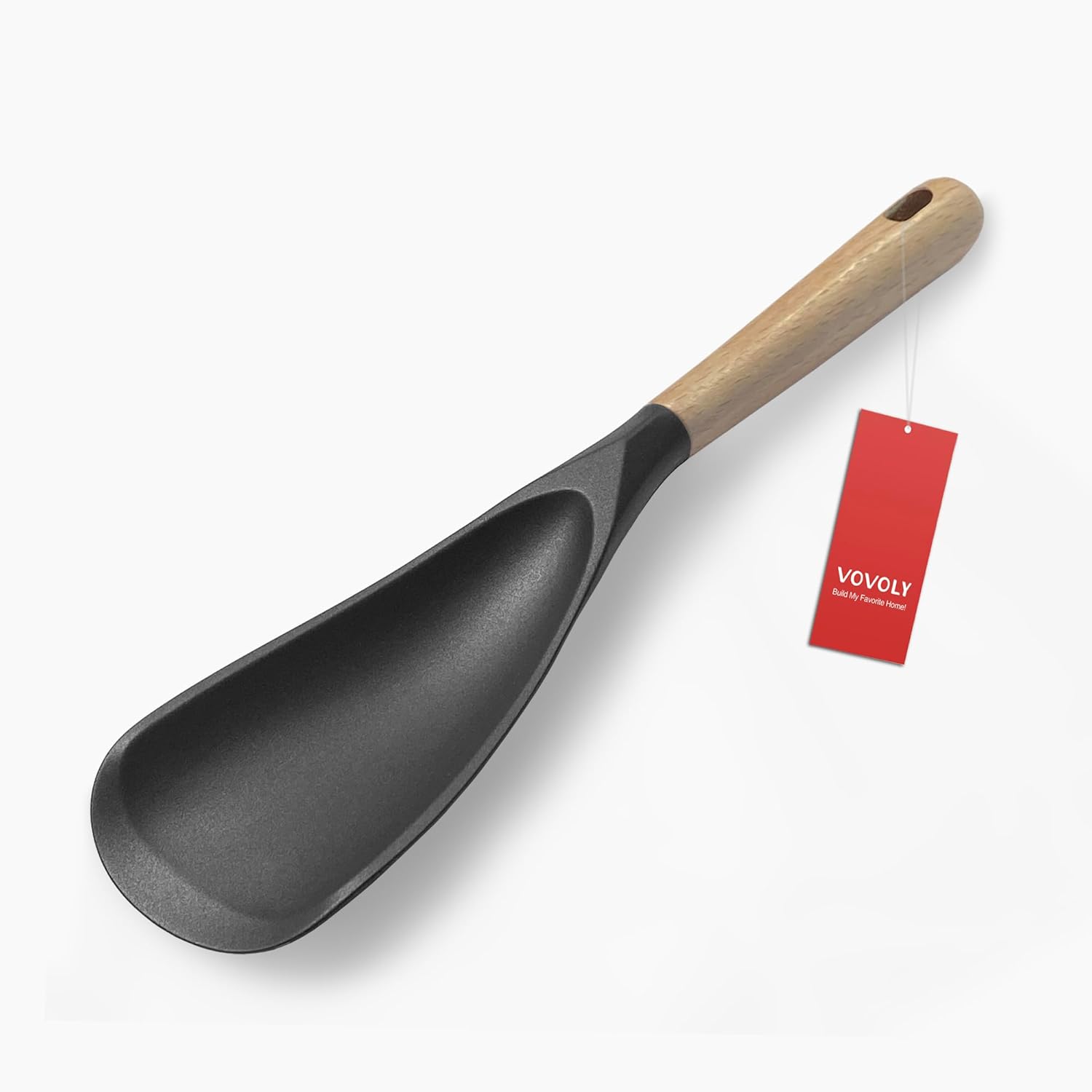 VOVOLY Silicone Cooking Spoon for Nonstick Cookware (Black, 11.4 in)