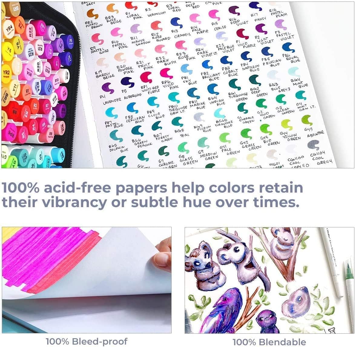 Detalle de Ohuhu Marker Sketchbook (Square 21×21cm) 200GSM Acid-Free Paper, 156 Pages with PU Hardcover