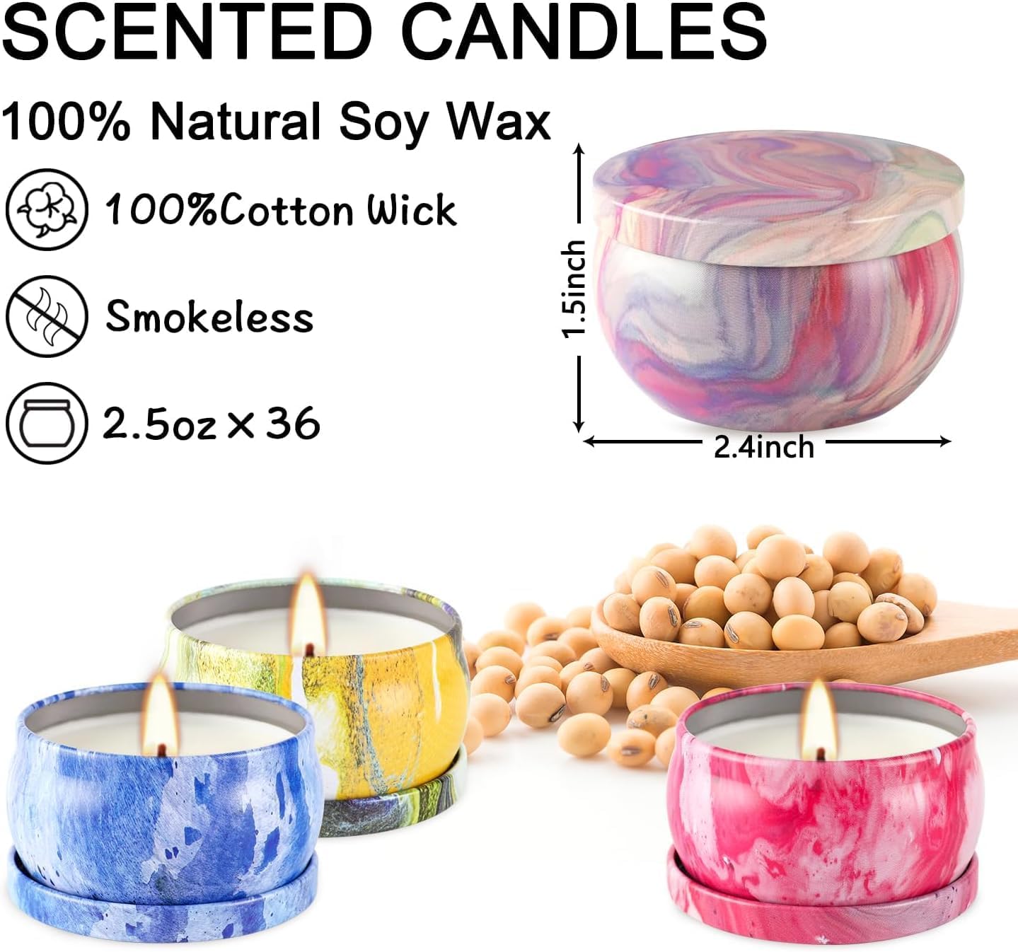 Thumbnail 5 de LIVEN: Lot de 36 bougies parfumées en cire de soja – 70,9 g chacune