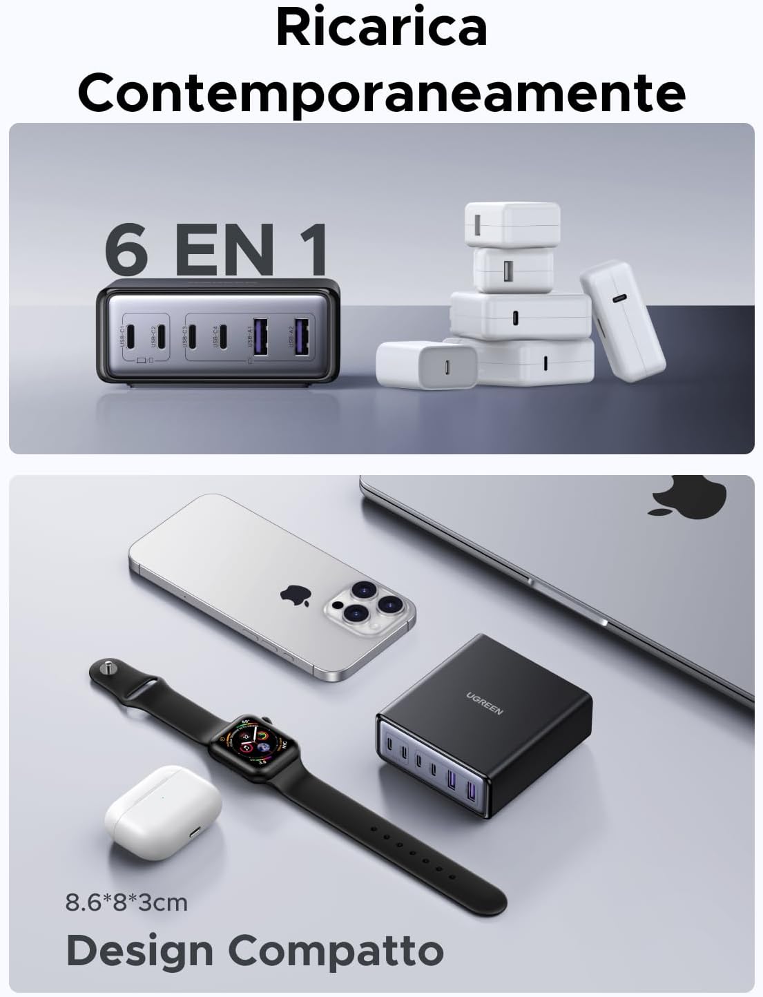 Detalle 2 de UGREEN Zapix 100W caricatore USB-C 6 porte