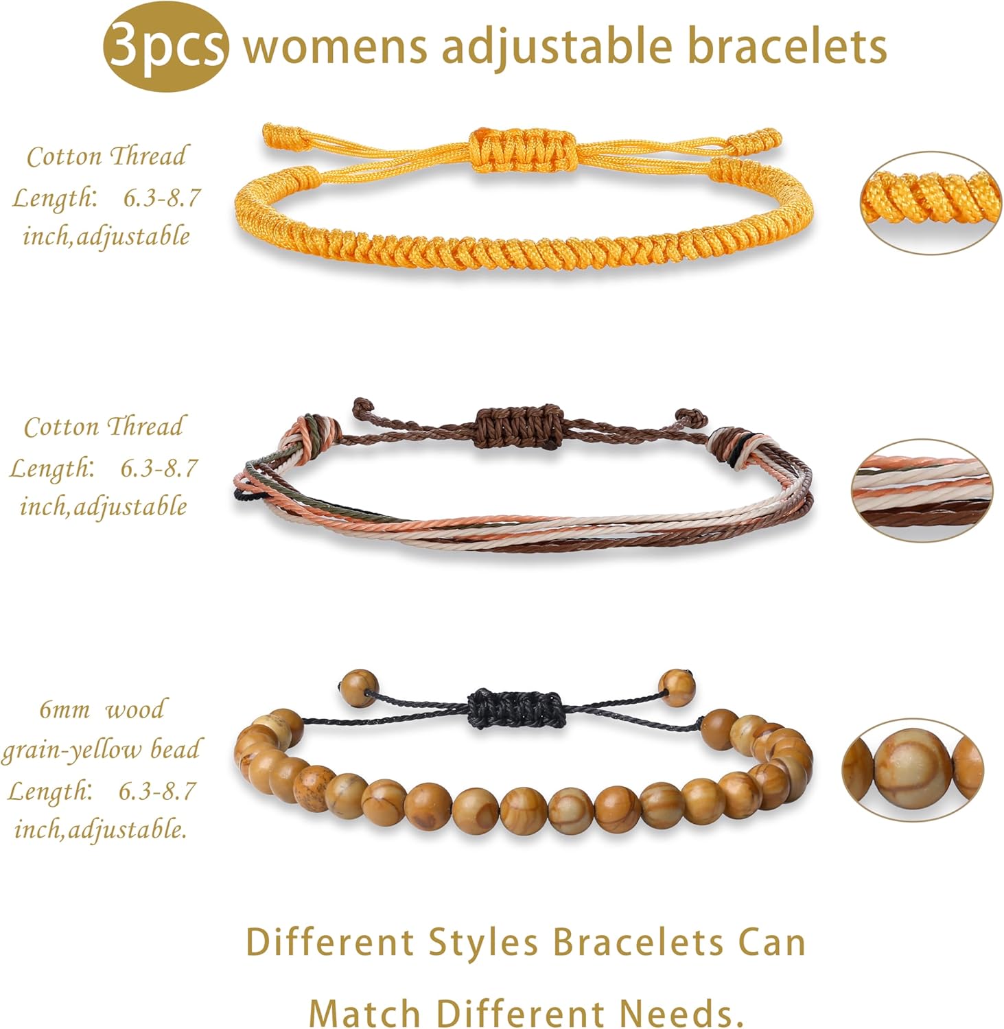 Detalle de XIANNVXI 3 Pcs Women Handmade Healing Bracelets Set