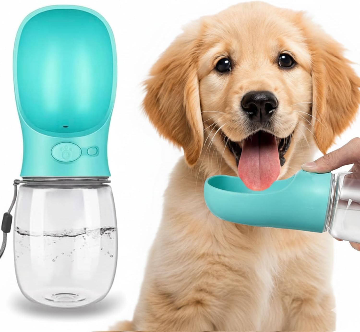 Detalle de AHIZ Portable Dog Water Bottle 350ml – One-Hand Press with Leak-Resistant Design