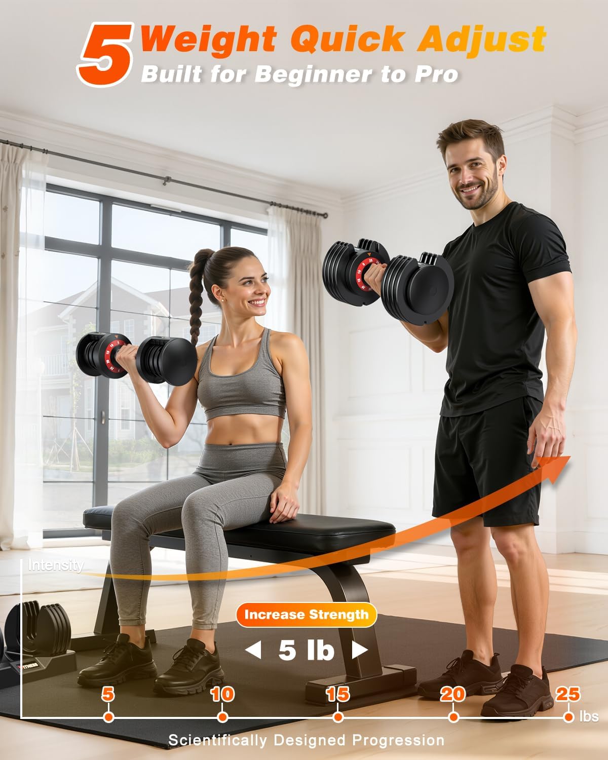 Detalle de Rendpas Adjustable Dumbbells, Quick-Lock 5–25 lb Pair with Knurled Grips