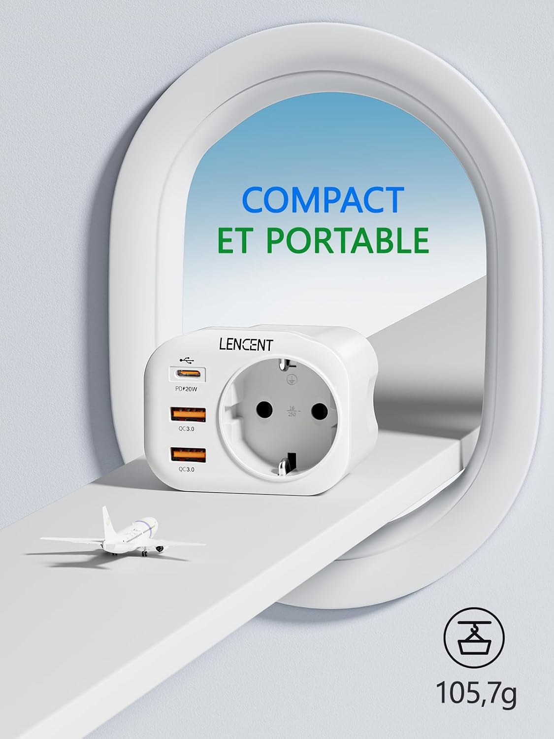 Thumbnail 5 de LENCENT Adaptateur voyage 4 en 1 Type M