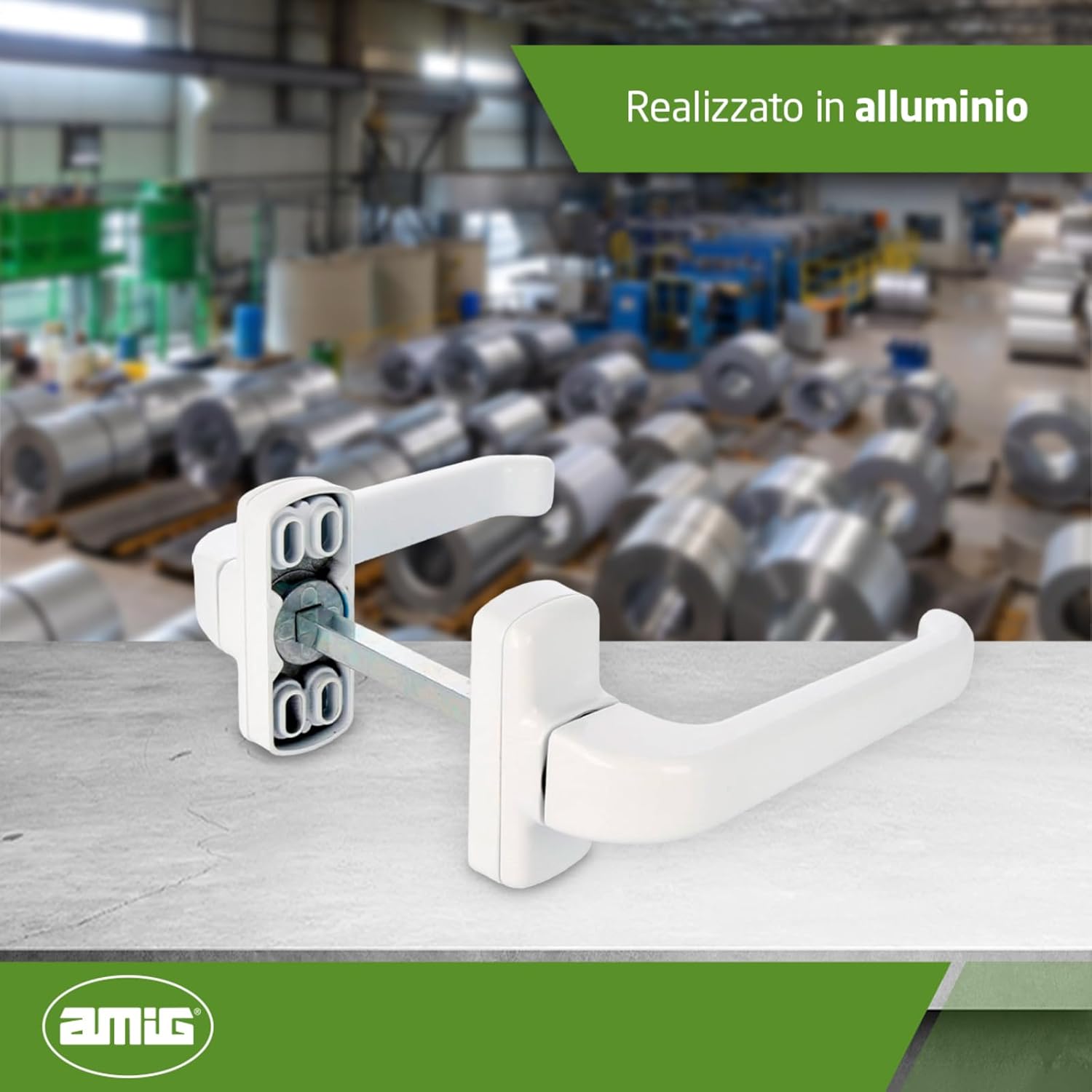 Detalle de AMIG Epsilon: Maniglia per porta con rosetta in alluminio, bianco, 132 x 70 mm, rosetta 8 mm (Dx/Sx reversibile)