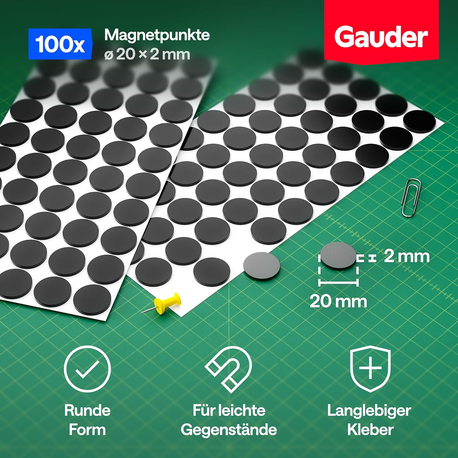 Detalle de GAUDER Magnetpunkte selbstklebend stark – Runde Magnetplättchen 20 x 2 mm, 100 Stück