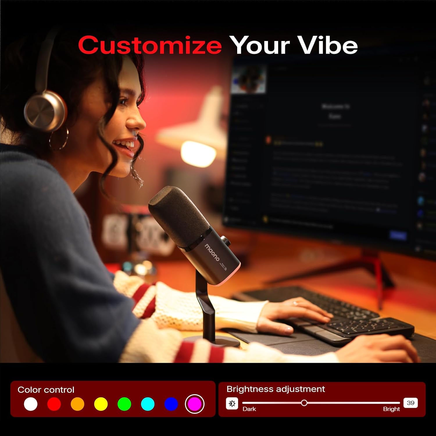 Detalle 2 de MAONO PD100W Wireless Dynamic Gaming Microphone with USB-C Receiver and Boom Arm