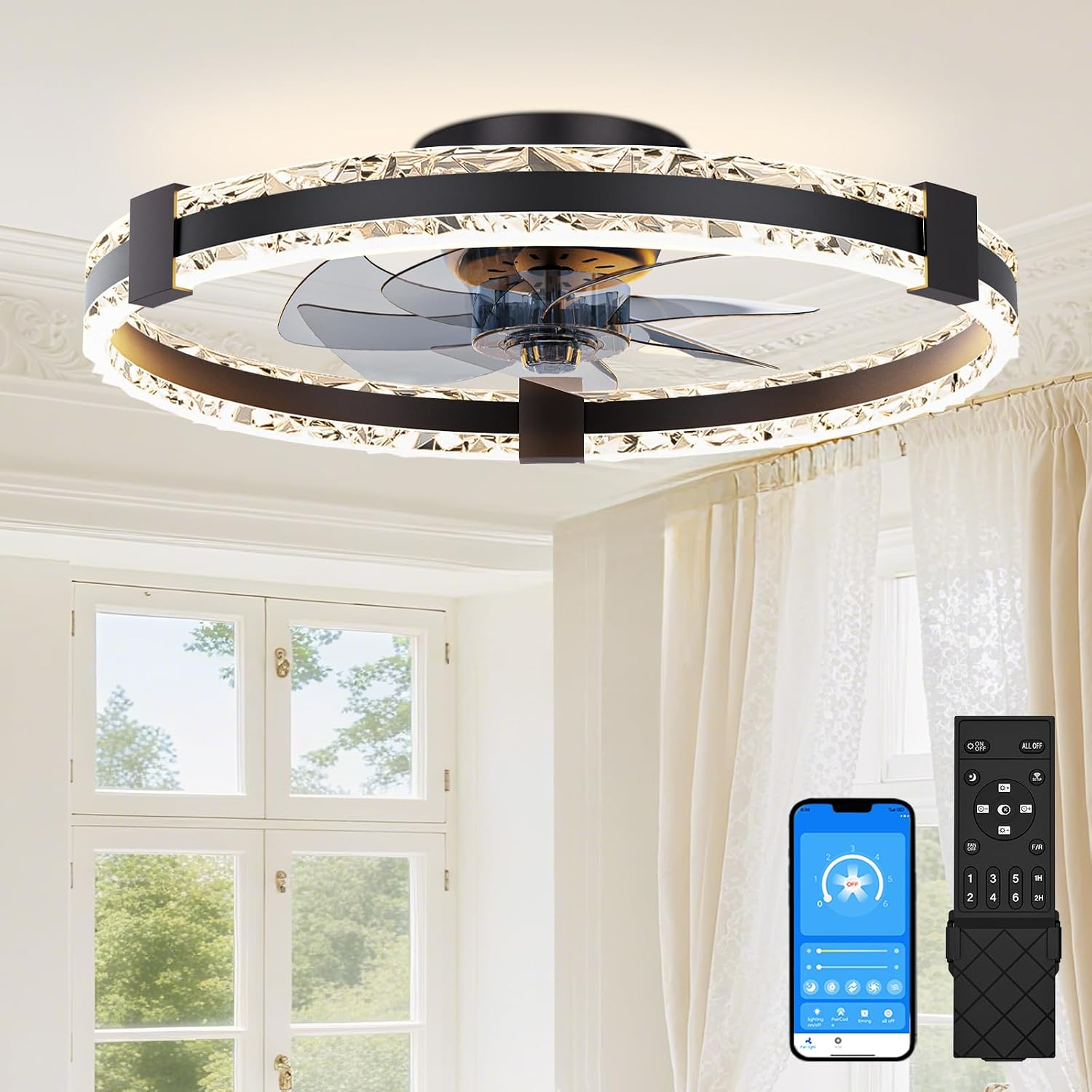 Thumbnail 6 de SUNKENET 50cm Ceiling Fan with Lights and Remote – Dimmable LED, 6 Speeds, Quiet Reversible Breeze