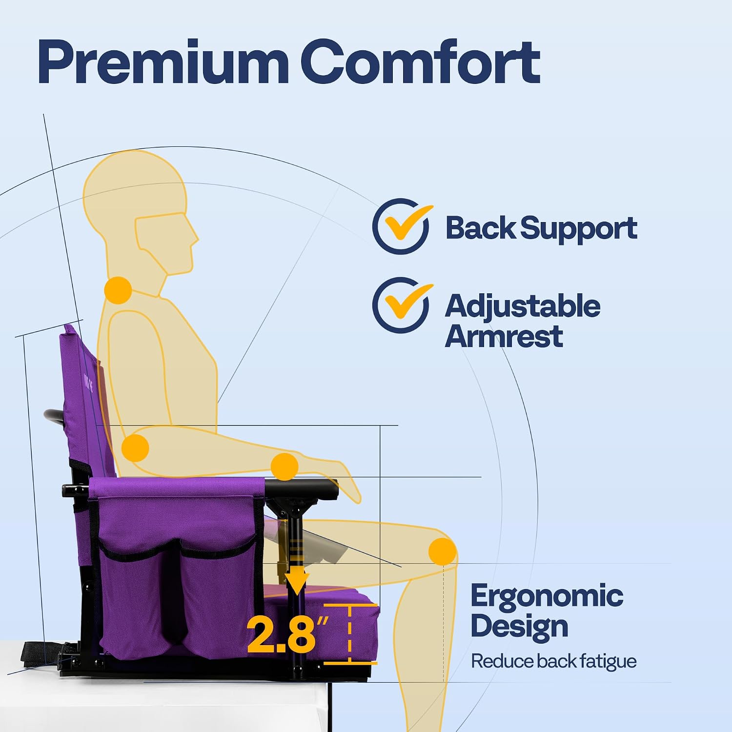 Thumbnail 6 de VIVOHOME VH1430-PU Stadium Seats with Back Support, Foldable, Purple, 2-Pack