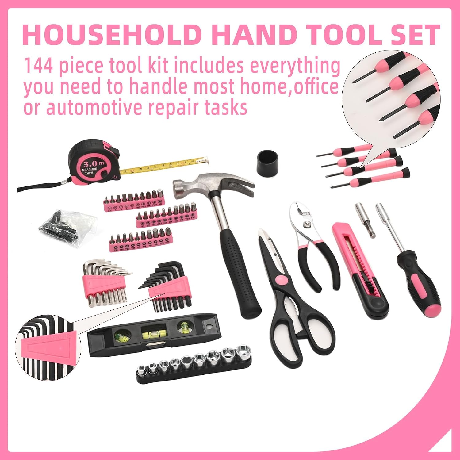 Thumbnail 2 de GETFOO GF144FN 144-Piece Household Tool Set with Pink Plastic Toolbox