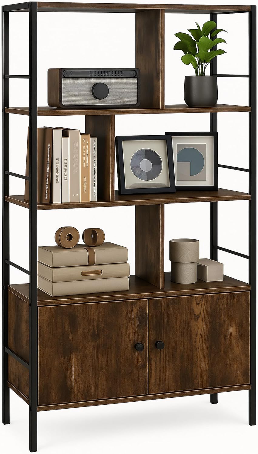 Thumbnail 6 de Étagère Relaxdays 3 niveaux – style industriel, bois brun et cadre noir, 154,5 × 74 × 30 cm