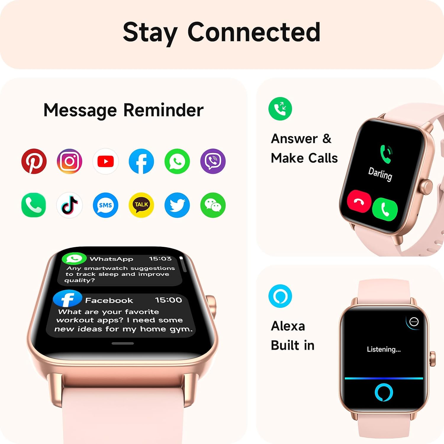 Detalle de aeac 1.8 inch Alexa smartwatch for women