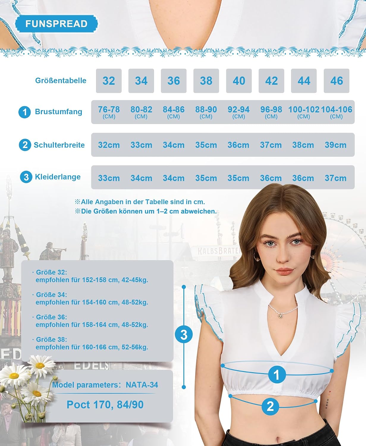 Thumbnail 4 de Funspread Dirndl Bluse Damen Weiß – kurze Dirndlbluse mit V-Ausschnitt