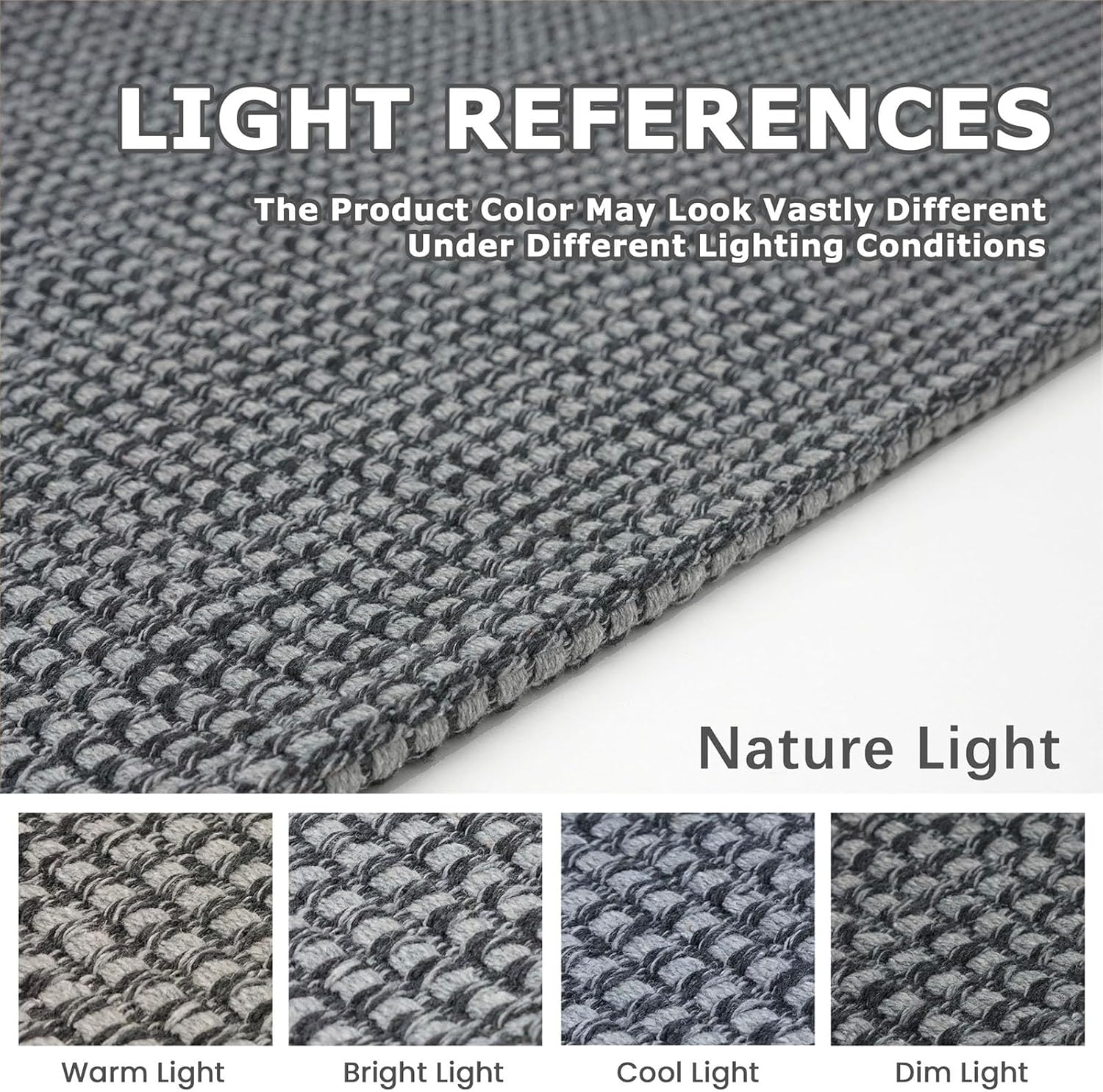Thumbnail 2 de KOZYFLY Runners for Hallways 2x10 ft Washable Grey/Dark Grey Cotton Entryway Runner Rug