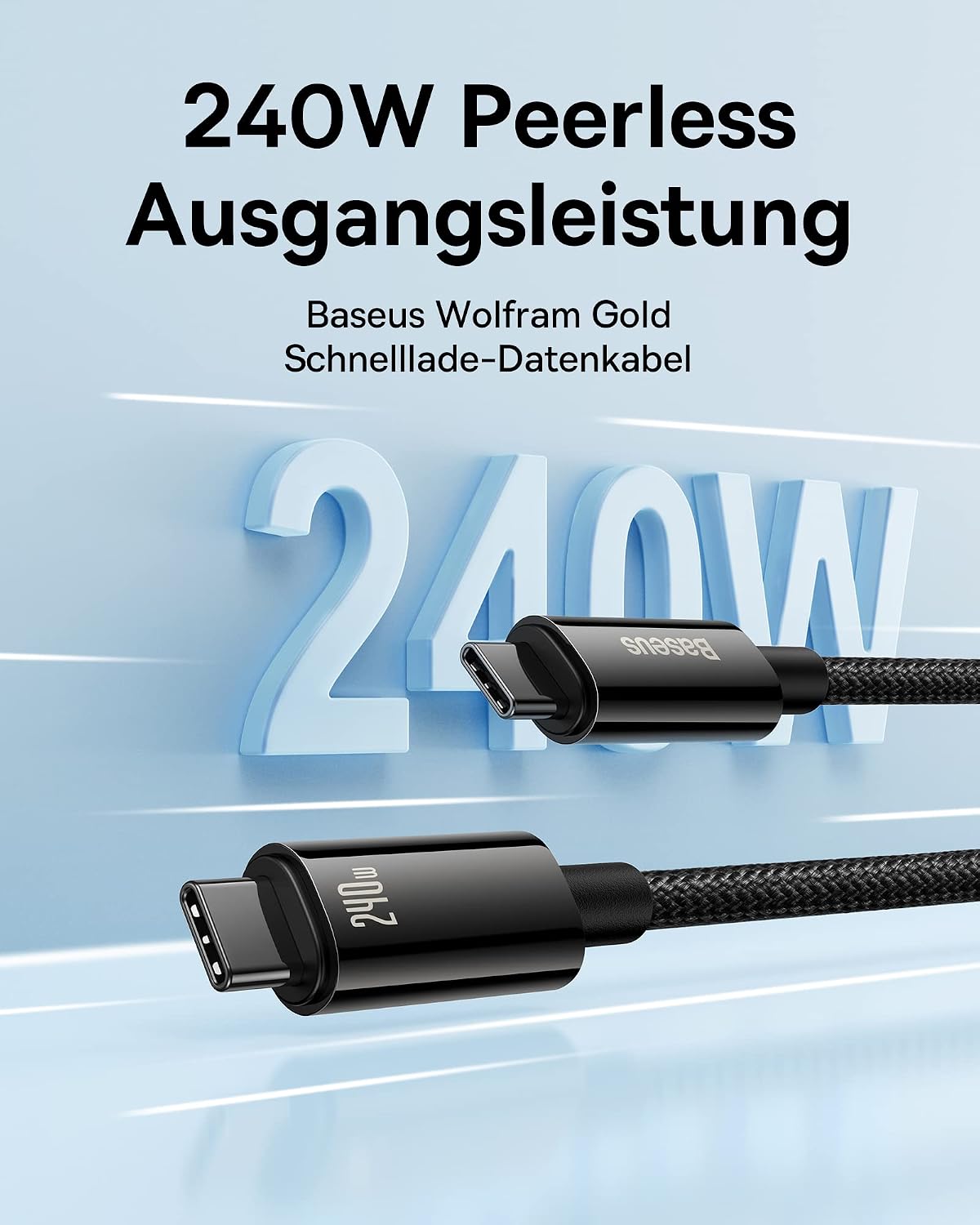 Detalle de Baseus USB‑C auf USB‑C Kabel 240W (1 m) mit PD 5A & QC 4.0 Schnellladung