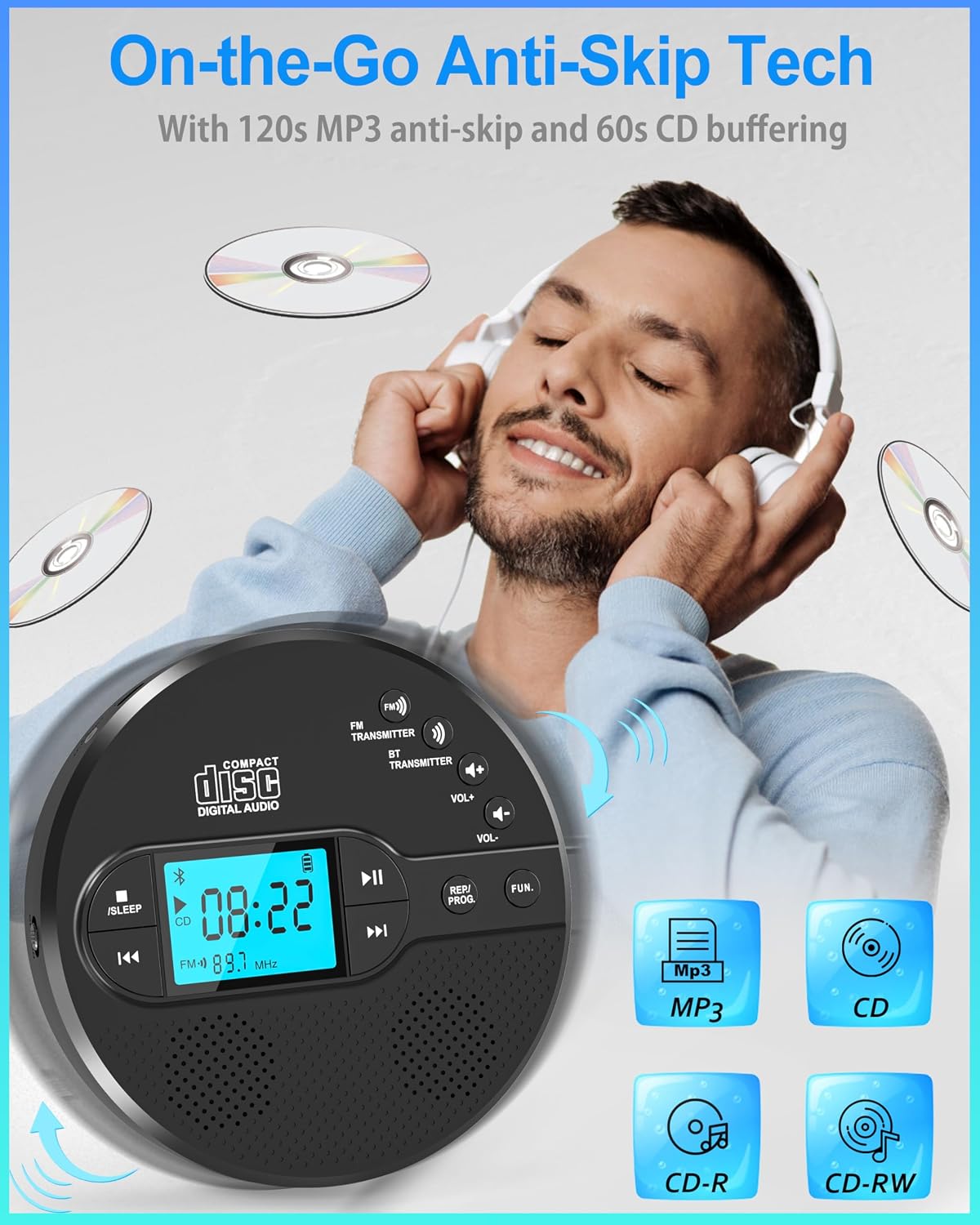 Detalle 2 de Sunoony Portable CD Player with 2000 mAh Battery